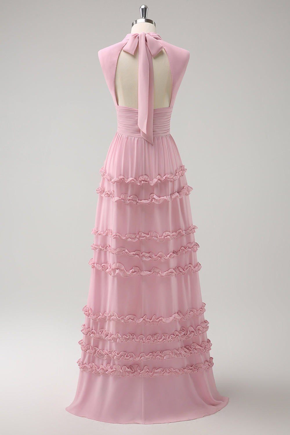 Blush Pleated Chiffon A-Line Bridesmaid Dress with Ruffles