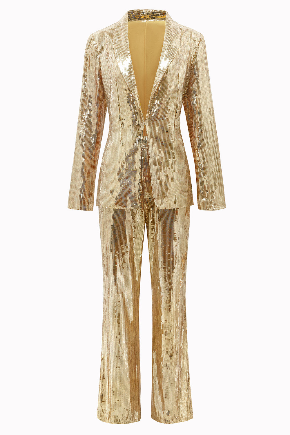 Sparkly Golden Sequined 2 Piece Women Party Suits