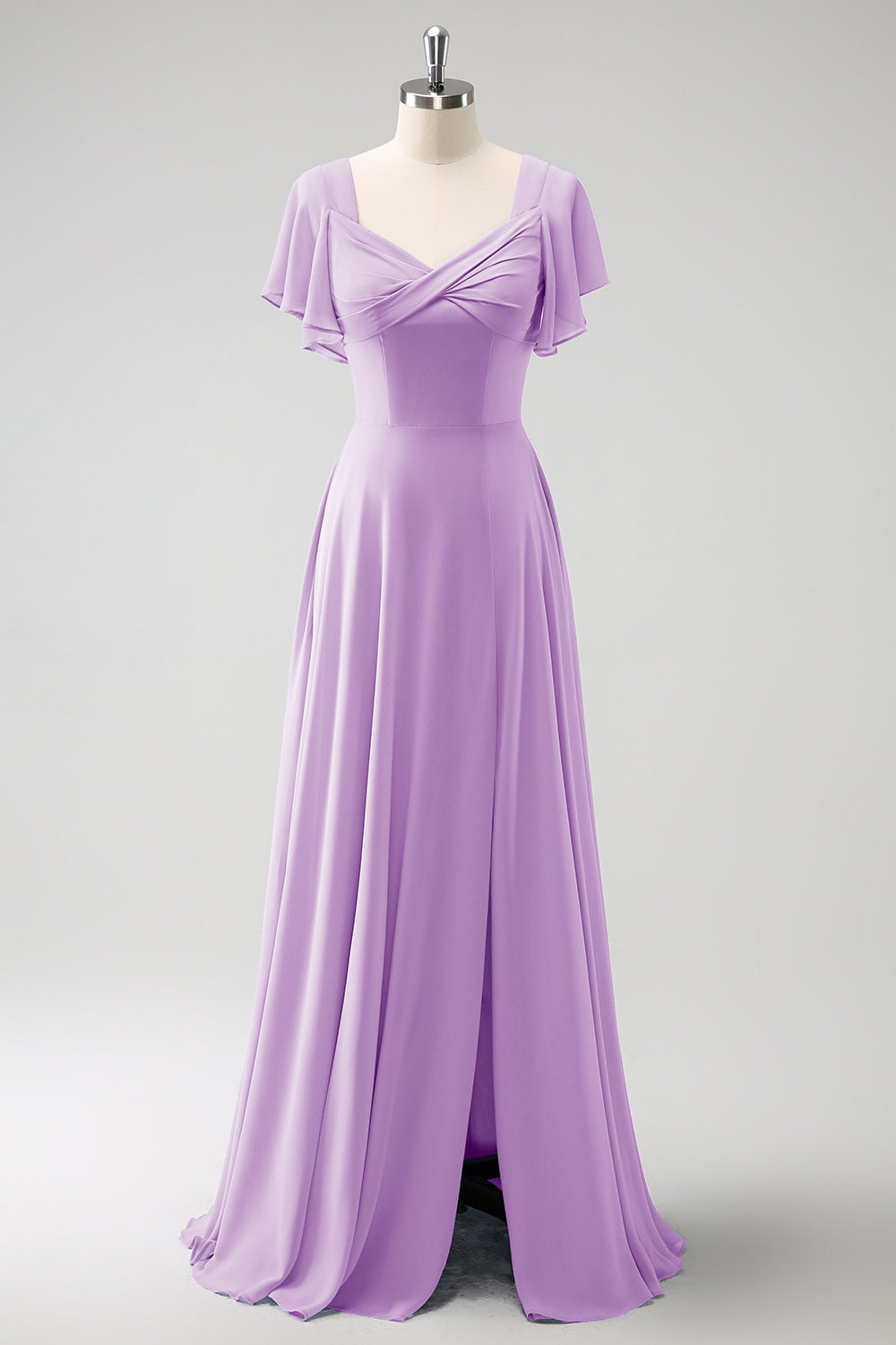Elegant Champagne A Line Chiffon Bridesmaid Dress with Slit