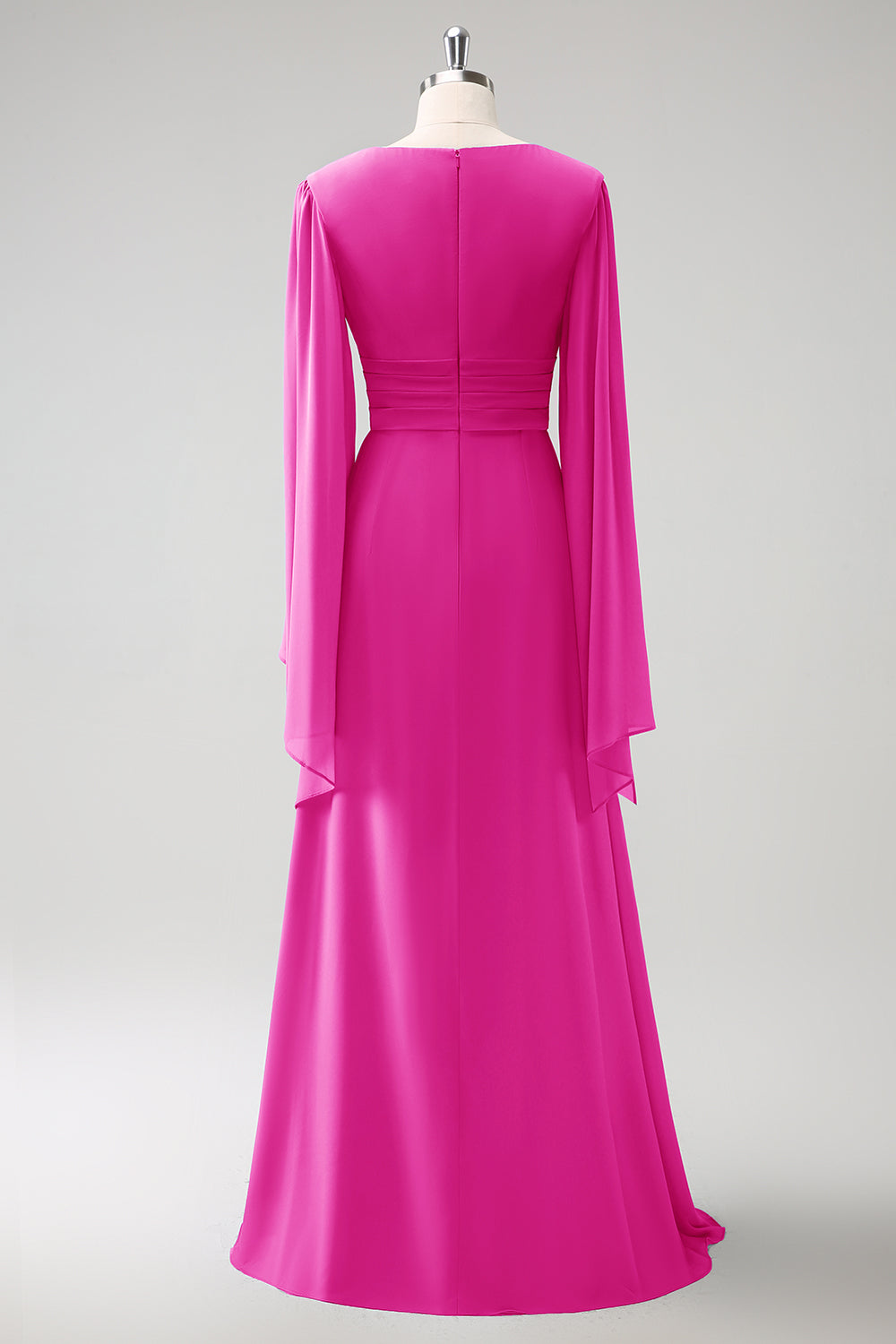 Eucalyptus A Line V Neck Long Chiffon Bridesmaid Dress with Slit