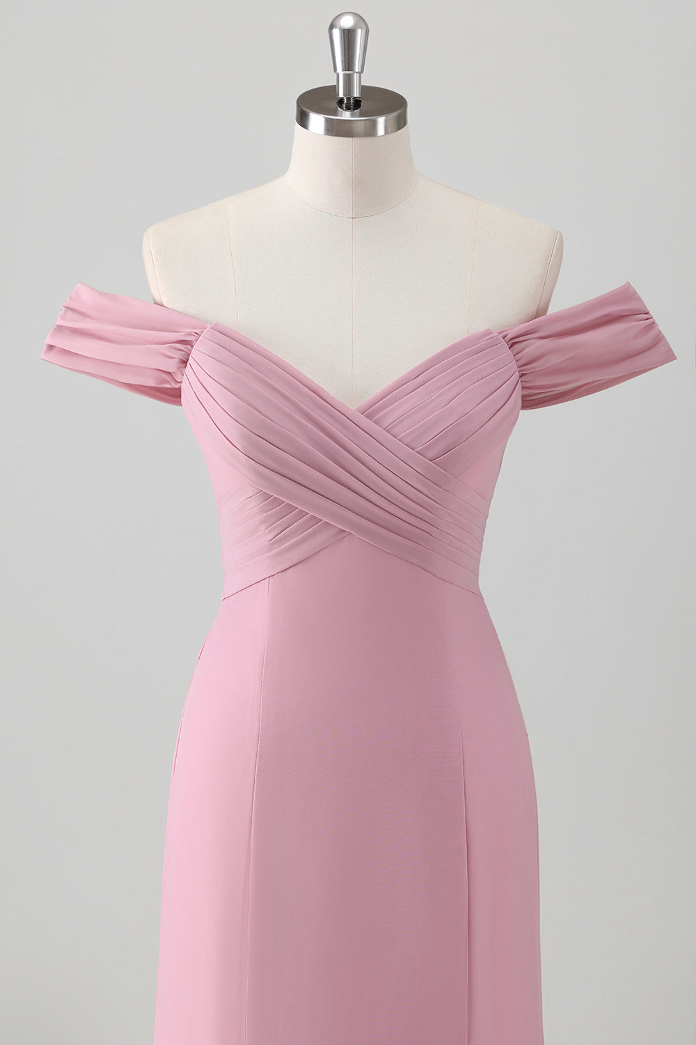 Pink Off the Shoulder Pleated Mermaid Bridesmaid Dress with Slit
