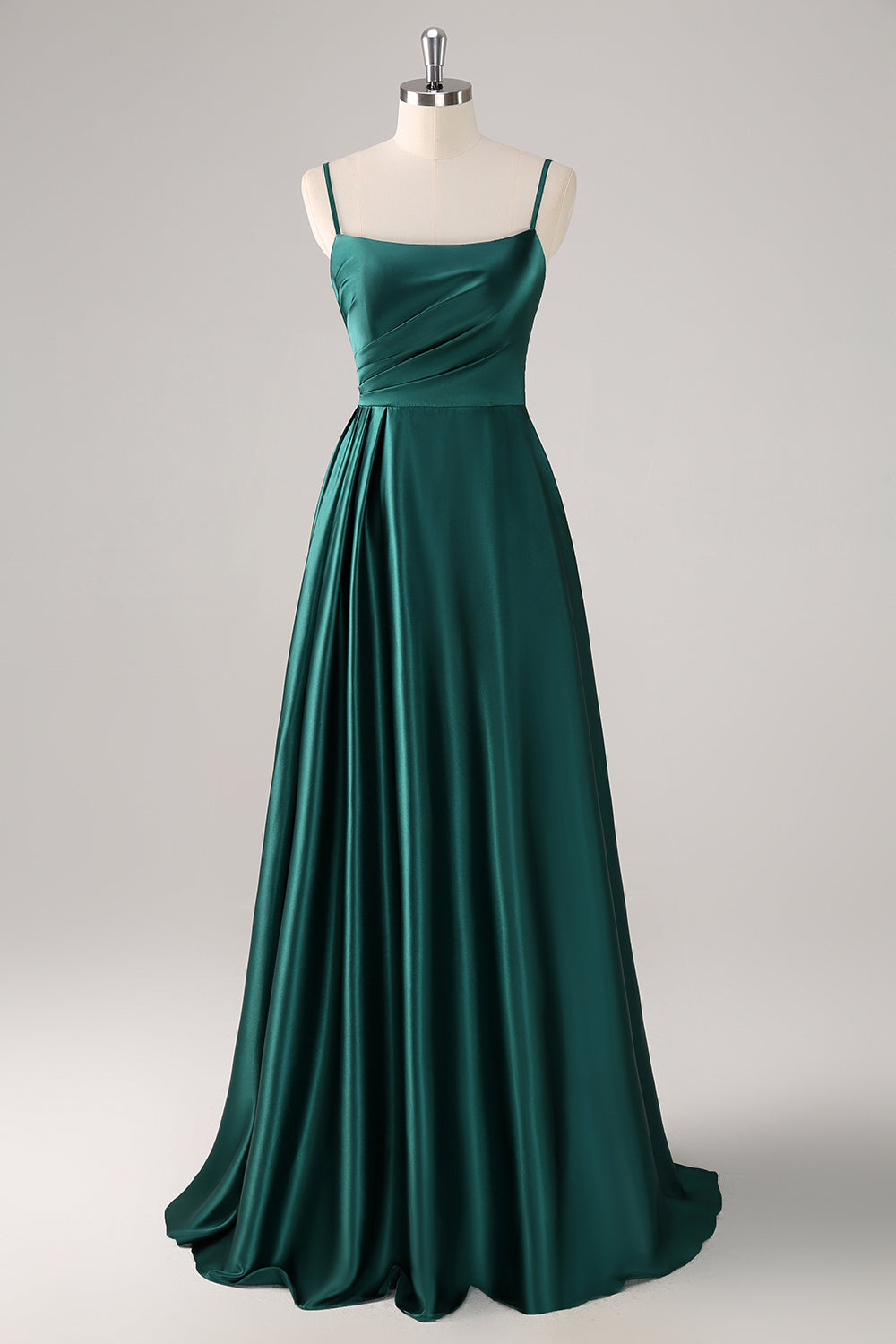 Elegant Dark Green Spaghetti Straps Satin A-Line Bridesmaid Dress
