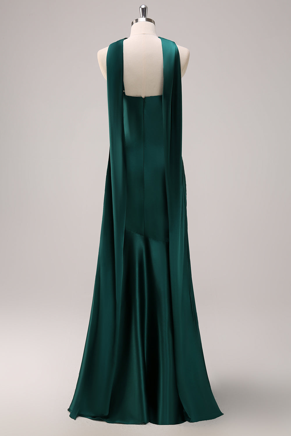 Dark Green Halter Mermaid Watteau Train Bridesmaid Dress with Slit
