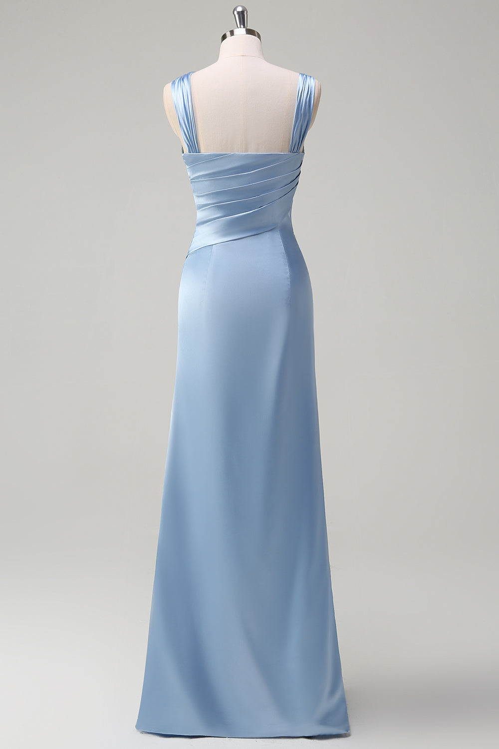 Sky Blue One Shoulder Pleated Mermaid Bridesamid Dress with Slit