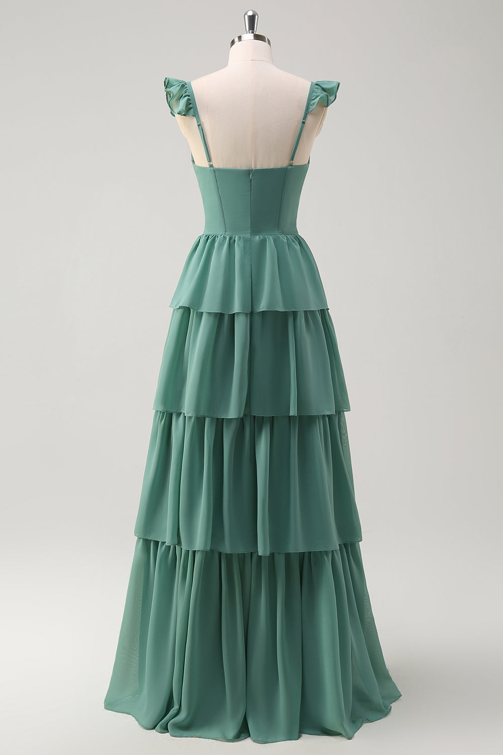 Eucalyptus Corset Tiered Chiffon A-Line Bridesmaid Dress