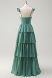 Eucalyptus Corset Tiered Chiffon A-Line Bridesmaid Dress
