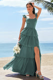 Eucalyptus Corset Tiered Chiffon A-Line Bridesmaid Dress