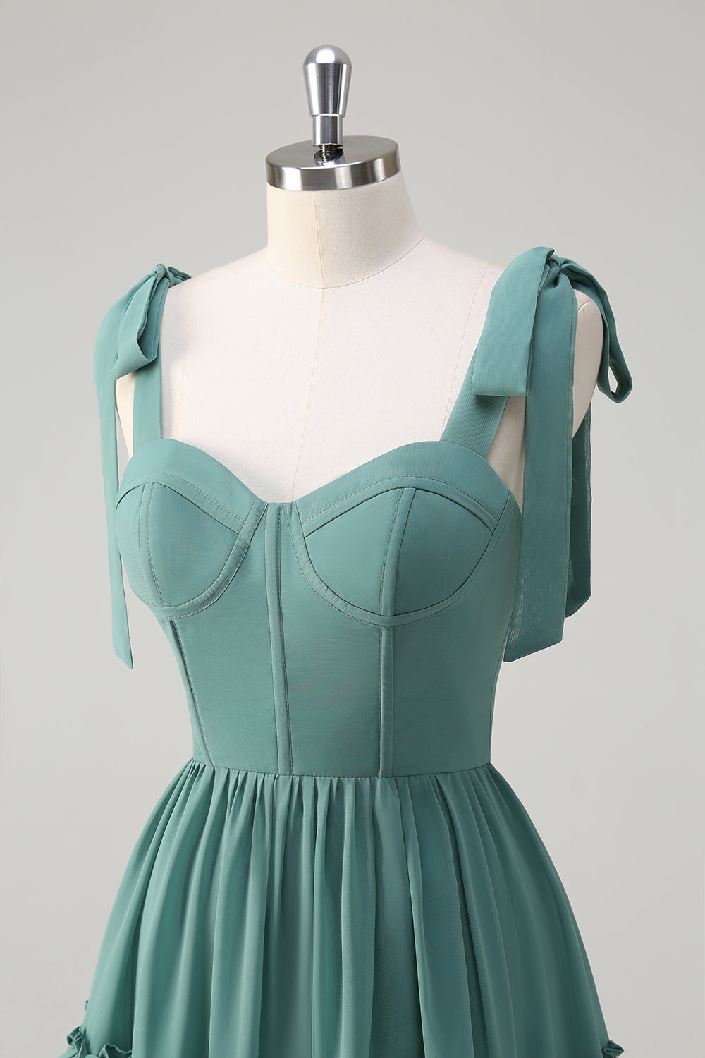Eucalyptus Corset Tiered A-Line Bridesmaid Dress with Slit