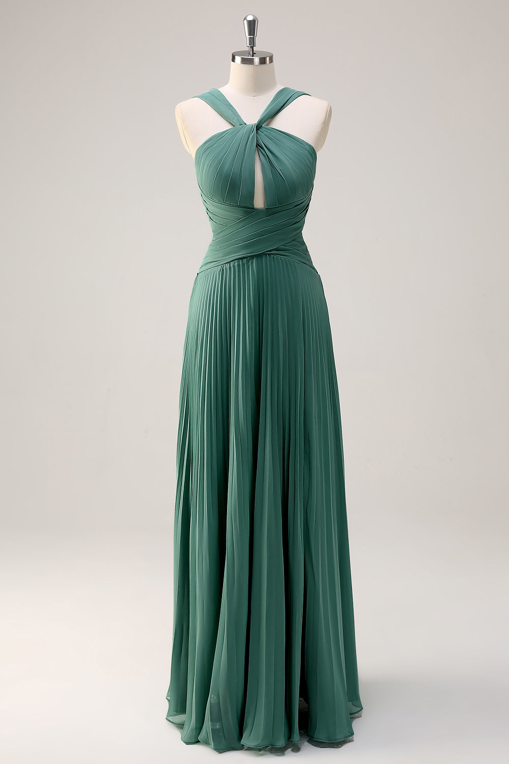 Eucalyptus Keyhole Front Twist Chiffon Pleated A-Line Bridesmaid Dress
