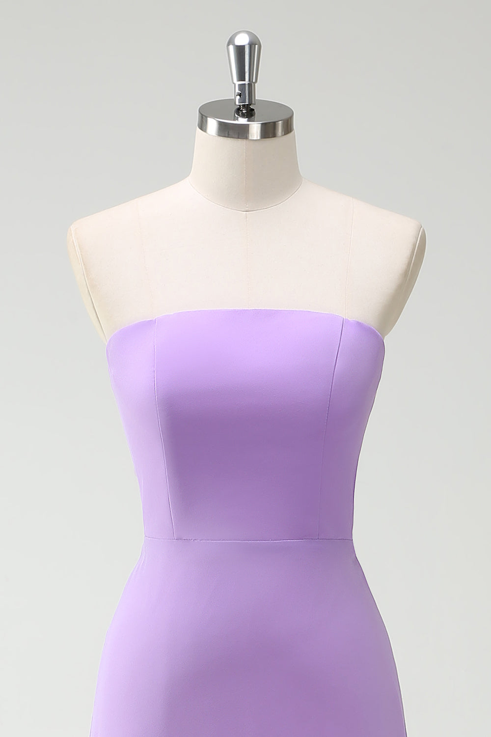 A-LIne Strapless Purple Bow Bridesmaid Dress with Slit