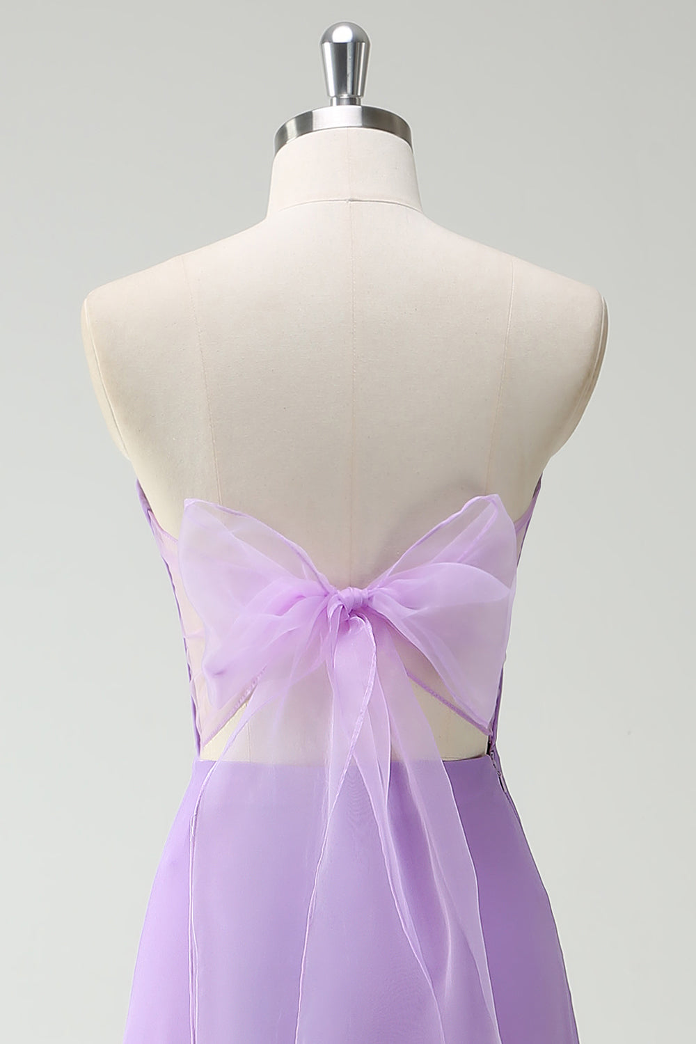 A-LIne Strapless Purple Bow Bridesmaid Dress with Slit