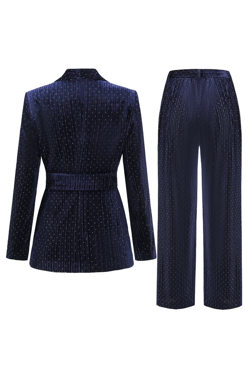 Sparkly Navy 2 Pieces Shawl Lapel Velvet Women's Suits with Belt