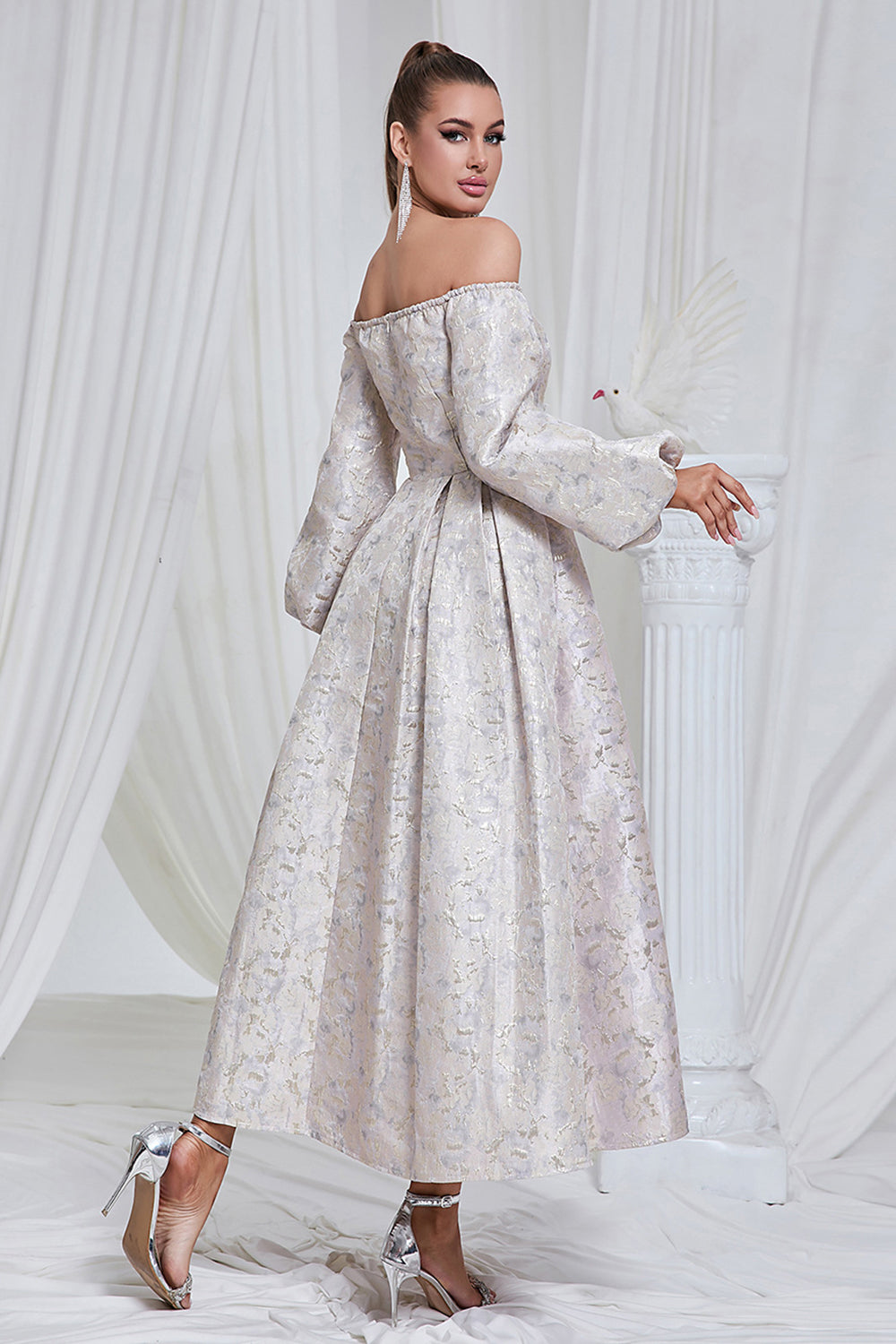 Lilac A Line Pleated Long Prom Dress with Long Sleeves