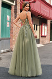 Green Corset Applique A-Line Prom Dress with Sequins