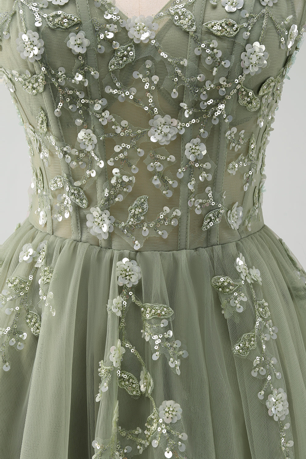 Green Corset Applique A-Line Prom Dress with Sequins