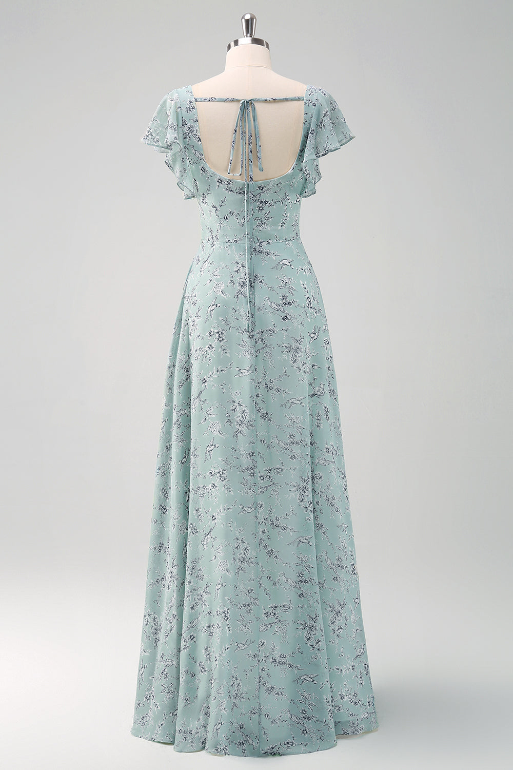 Dusty Sage Ruffled Floral Bridesmaid Dress with Slit