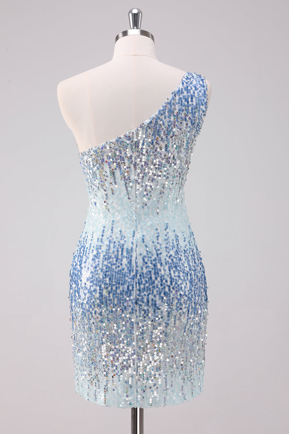 Sparkly Light Blue One Shoulder Sequins Bodycon Short Prom Dress