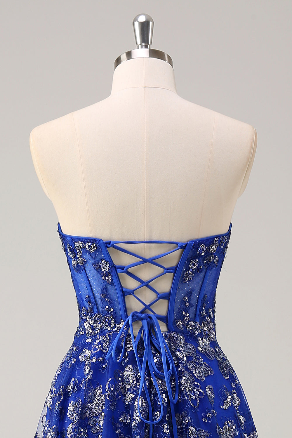 Royal Blue Strapless Sequined A-Line Prom Dress with Slit