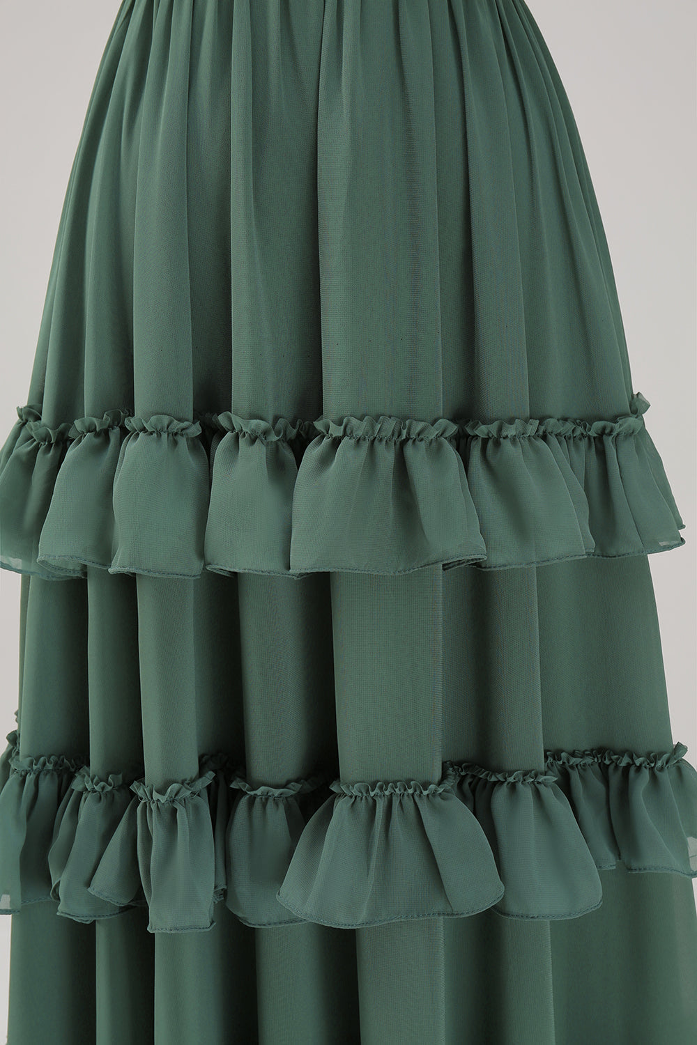 Eucalyptus A-Line V-Neck Tiered Chiffon Bridesmaid Dress