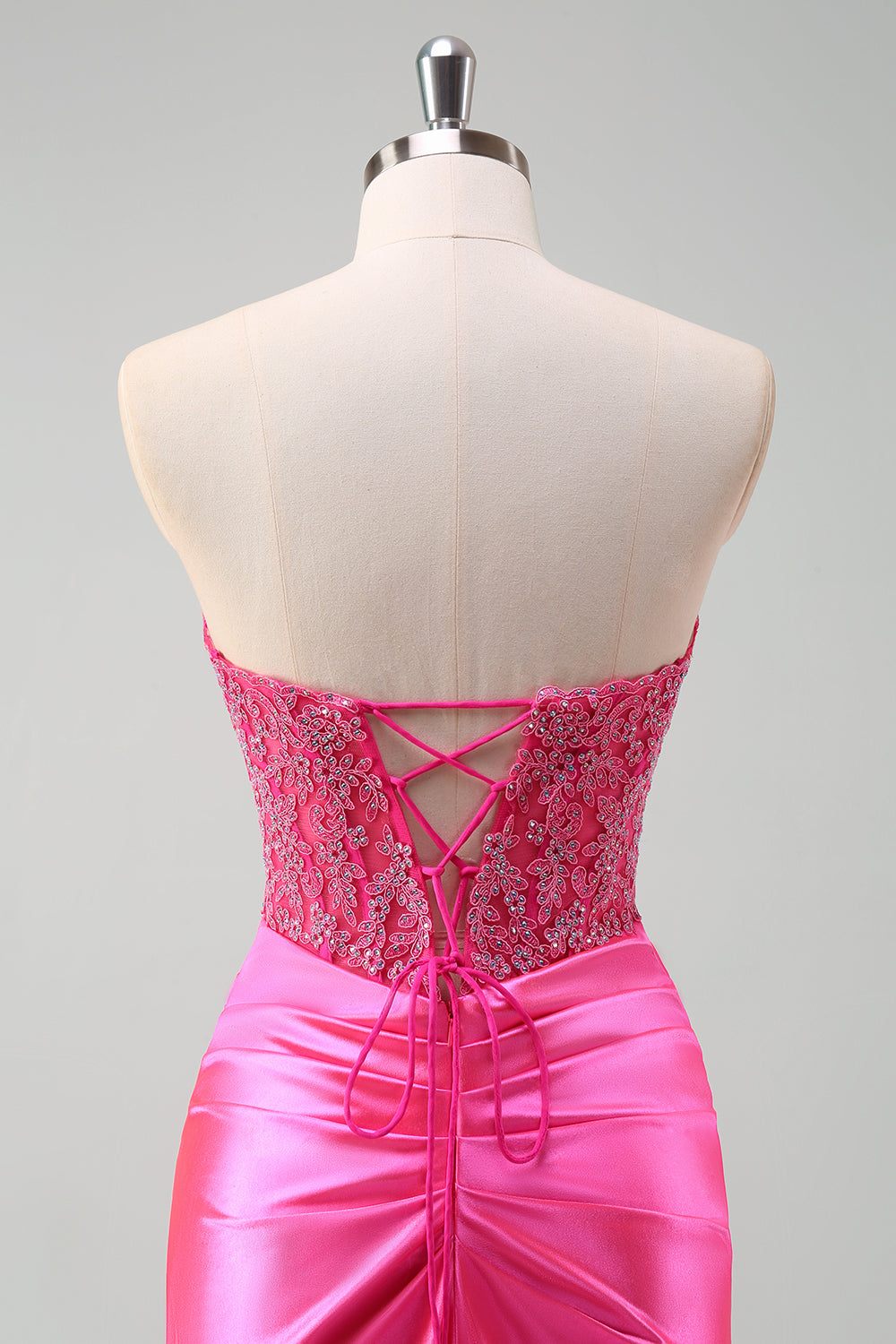 Fuchsia Strapless Sweetheart Satin Mermaid Prom Dress with Slit