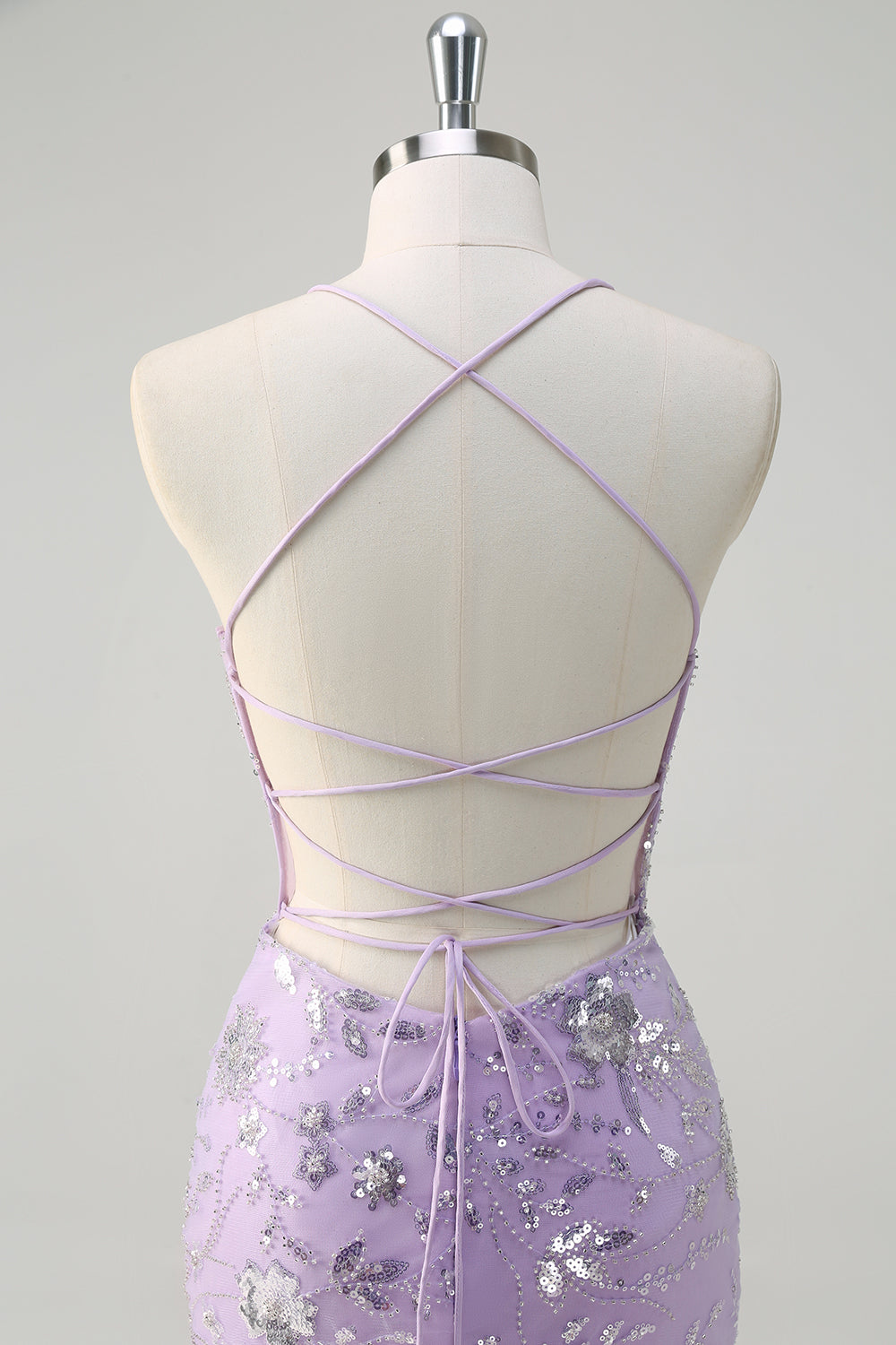 Sparkly Lilac Corset Sequins Mermaid Prom Dress with Criss Cross Back