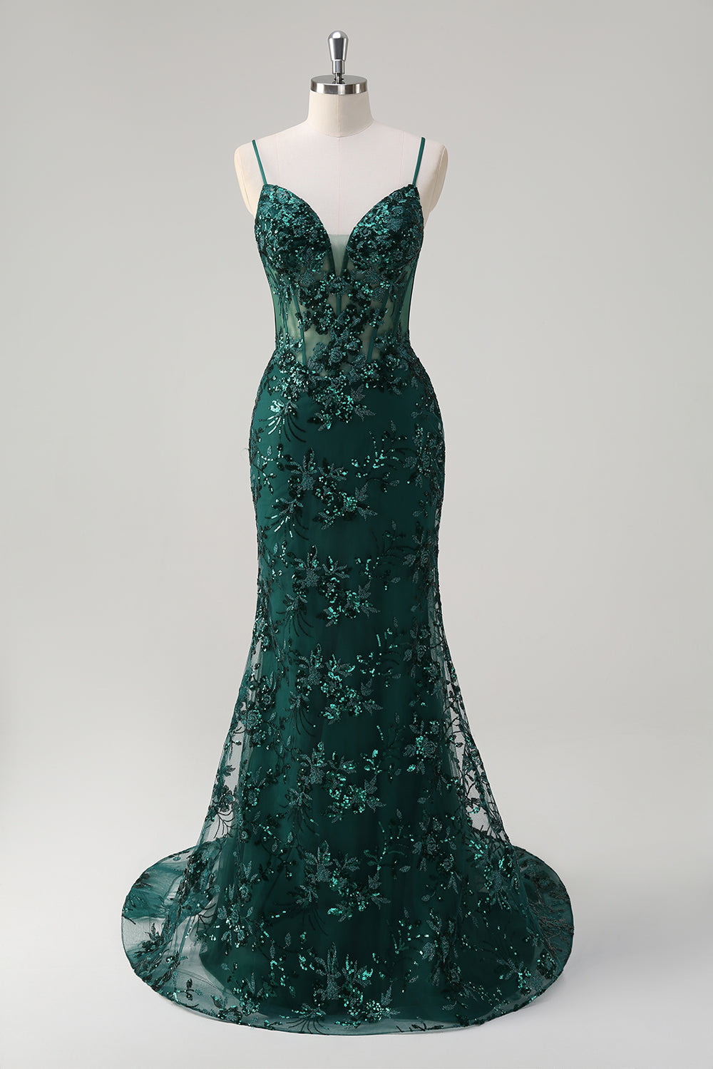 Royal Blue Corset Sequined Applique Mermaid Prom Dress