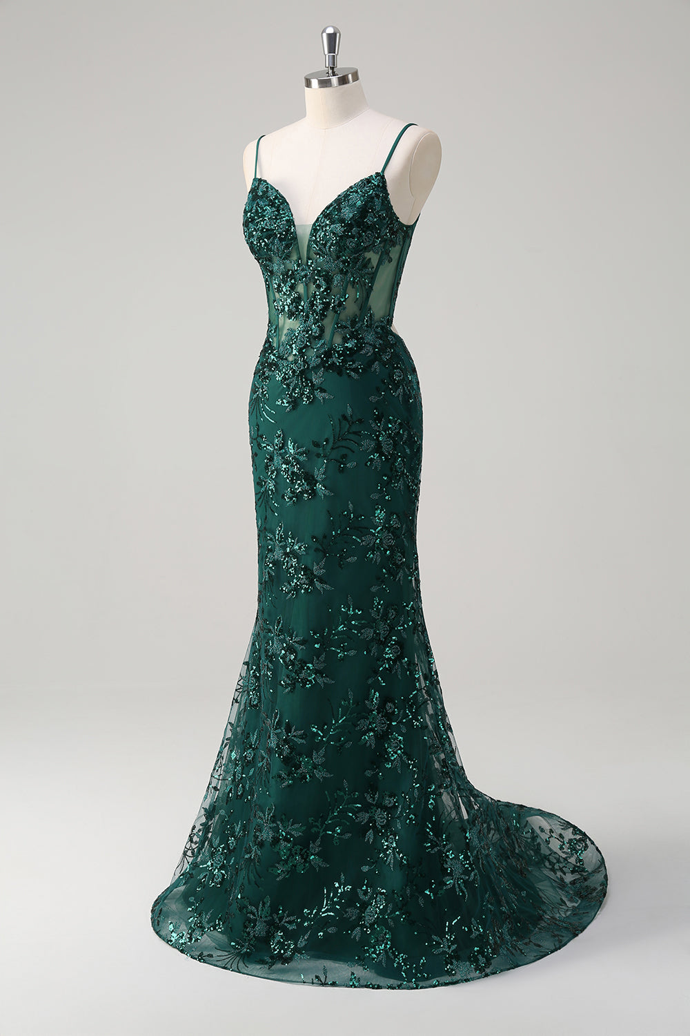 Royal Blue Corset Sequined Applique Mermaid Prom Dress