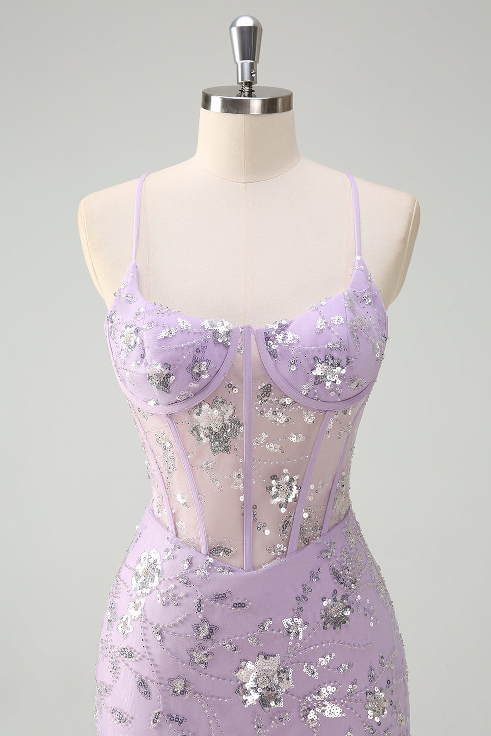 Lilac Corset Sequin Beaded Mermaid Prom Dress with Slit
