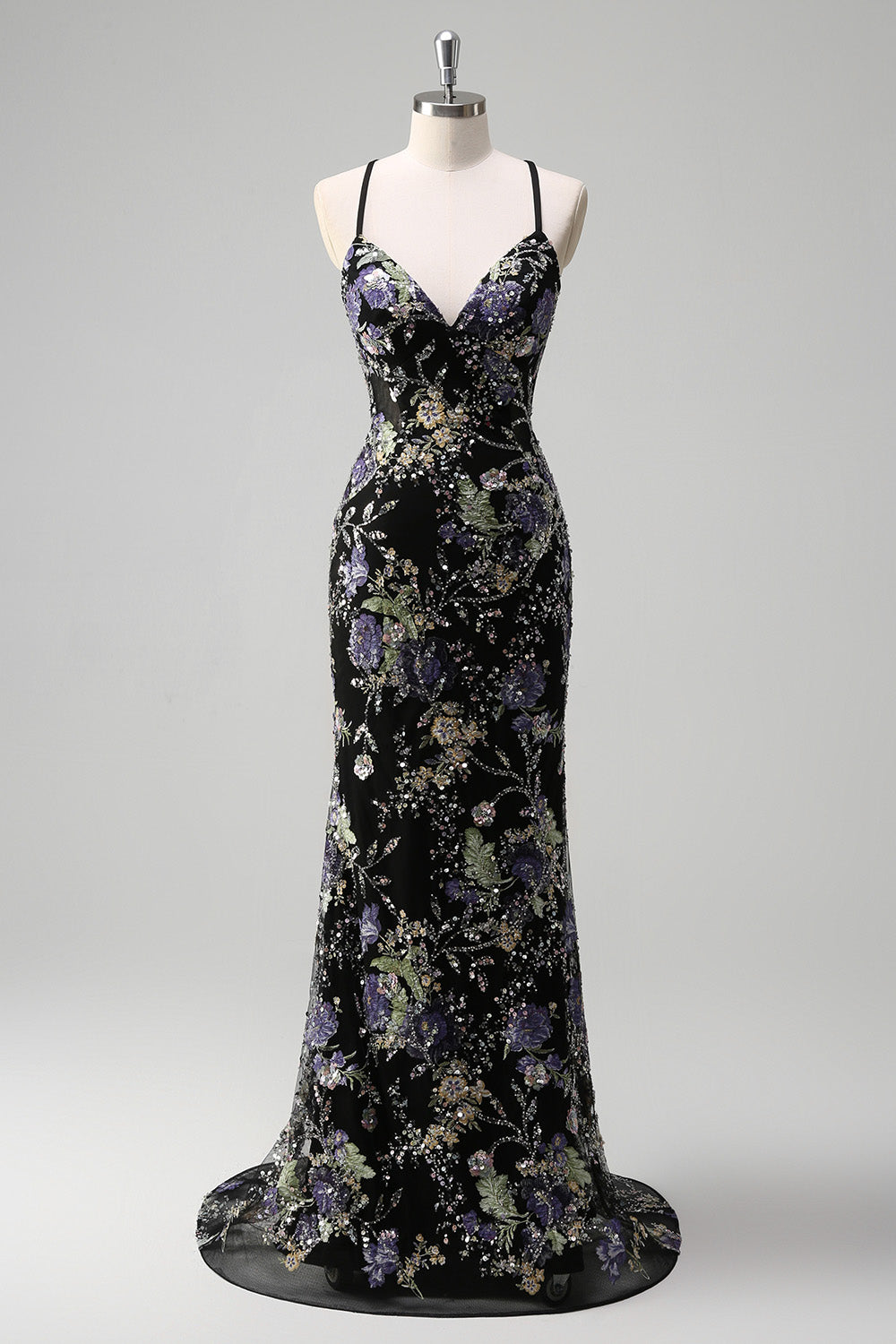 Sparkly Pink Mermaid Floral Sequin Maxi Prom Dress
