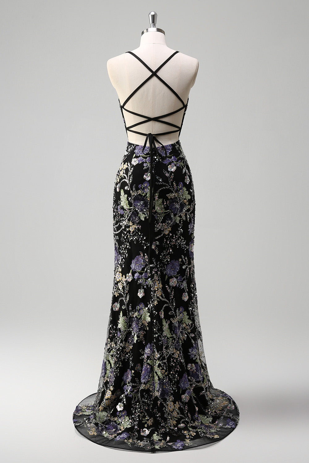 Sparkly Pink Mermaid Floral Sequin Maxi Prom Dress