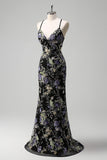 Sparkly Pink Mermaid Floral Sequin Maxi Prom Dress