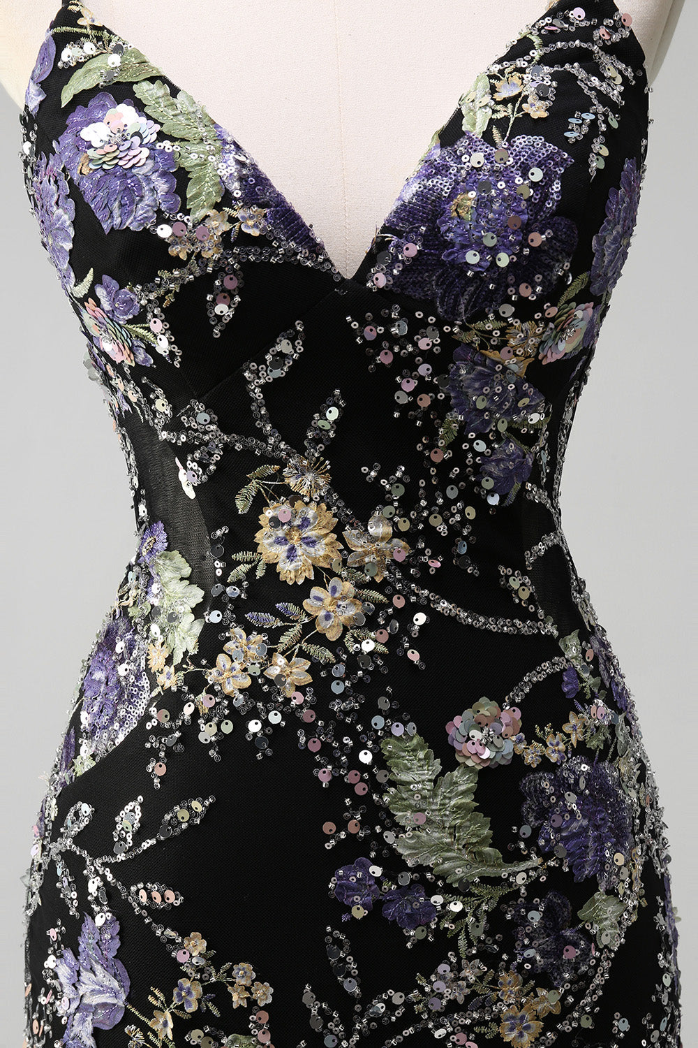 Sparkly Pink Mermaid Floral Sequin Maxi Prom Dress