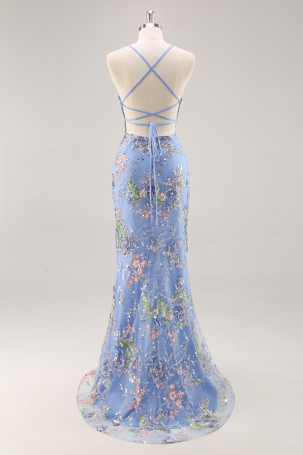 Sparkly Pink Mermaid Floral Sequin Maxi Prom Dress
