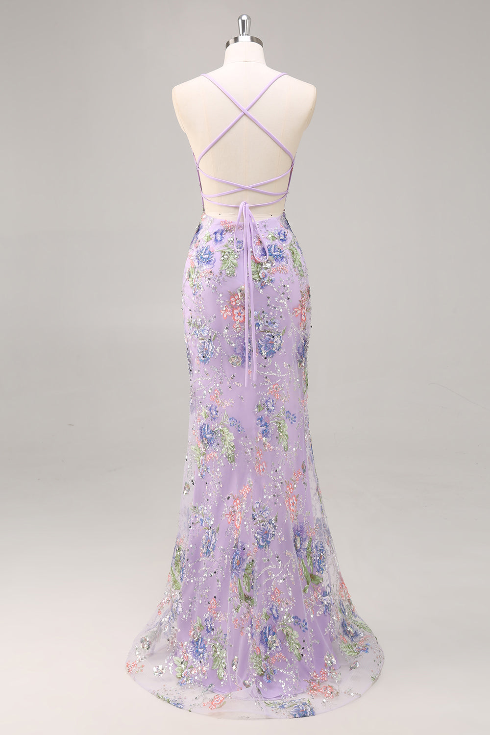 Sparkly Pink Mermaid Floral Sequin Maxi Prom Dress