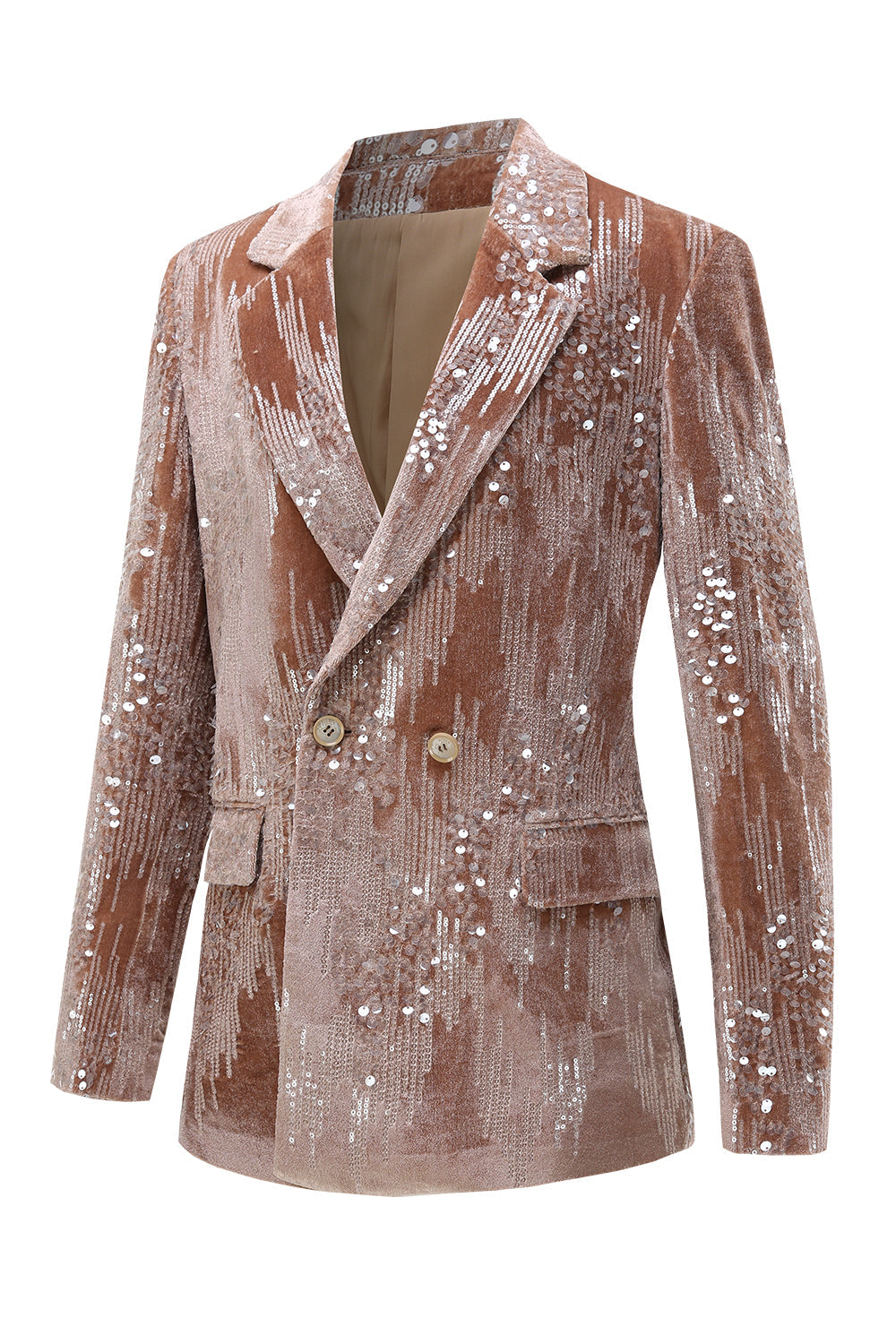 Sparkly Dusty Rose Velvet Notched Lapel Sequins 2 Piece Suits
