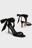 Black Elegant Ankle Lace up High Heel Suede Slim Sandals