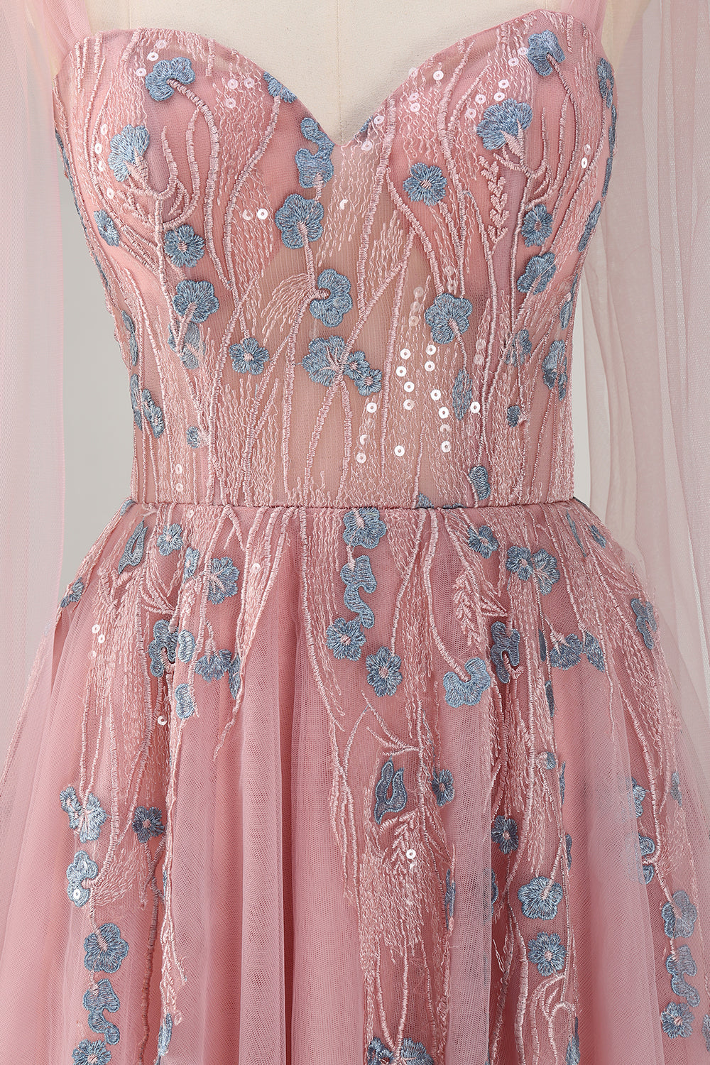 Pink A-Line Lace Up Back Long Prom Dress with Appliques