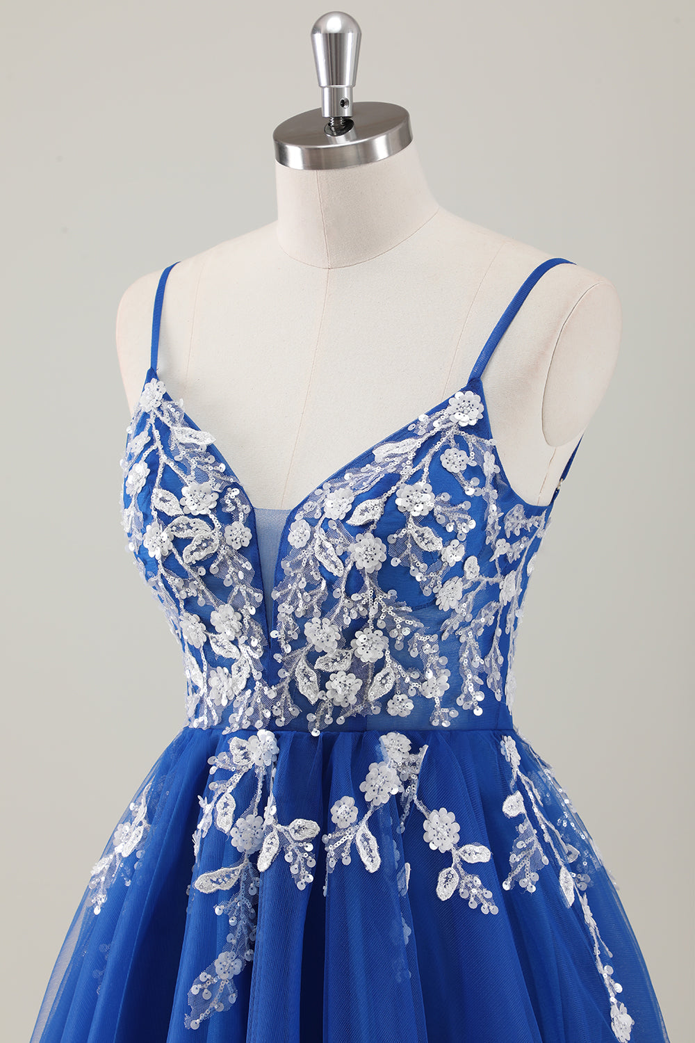 Sparkly Royal Blue Spaghetti Straps Short Dress with Appliques