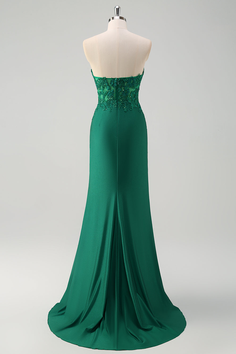 Green Mermaid Applique Sweetheart V-Neck Prom Dress with Slit