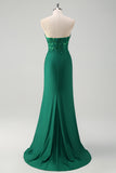 Green Mermaid Applique Sweetheart V-Neck Prom Dress with Slit