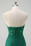 Green Mermaid Applique Sweetheart V-Neck Prom Dress with Slit