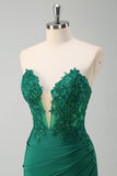 Green Mermaid Applique Sweetheart V-Neck Prom Dress with Slit
