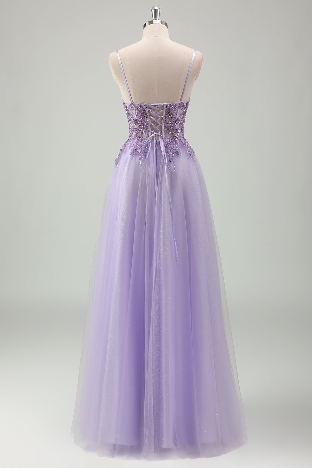 Glitter Purple Applique Sequined Tulle A-Line Prom Dress