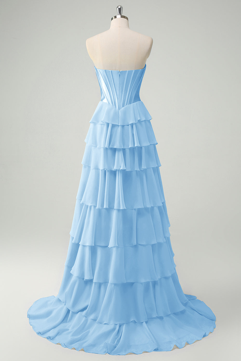 Fuchsia Sweetheart Tiered Floor Length A-Line Prom Dress with Slit