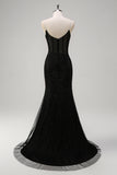 Royal Blue Spaghetti Straps Corset Beaded Mermaid Prom Dress with Slit