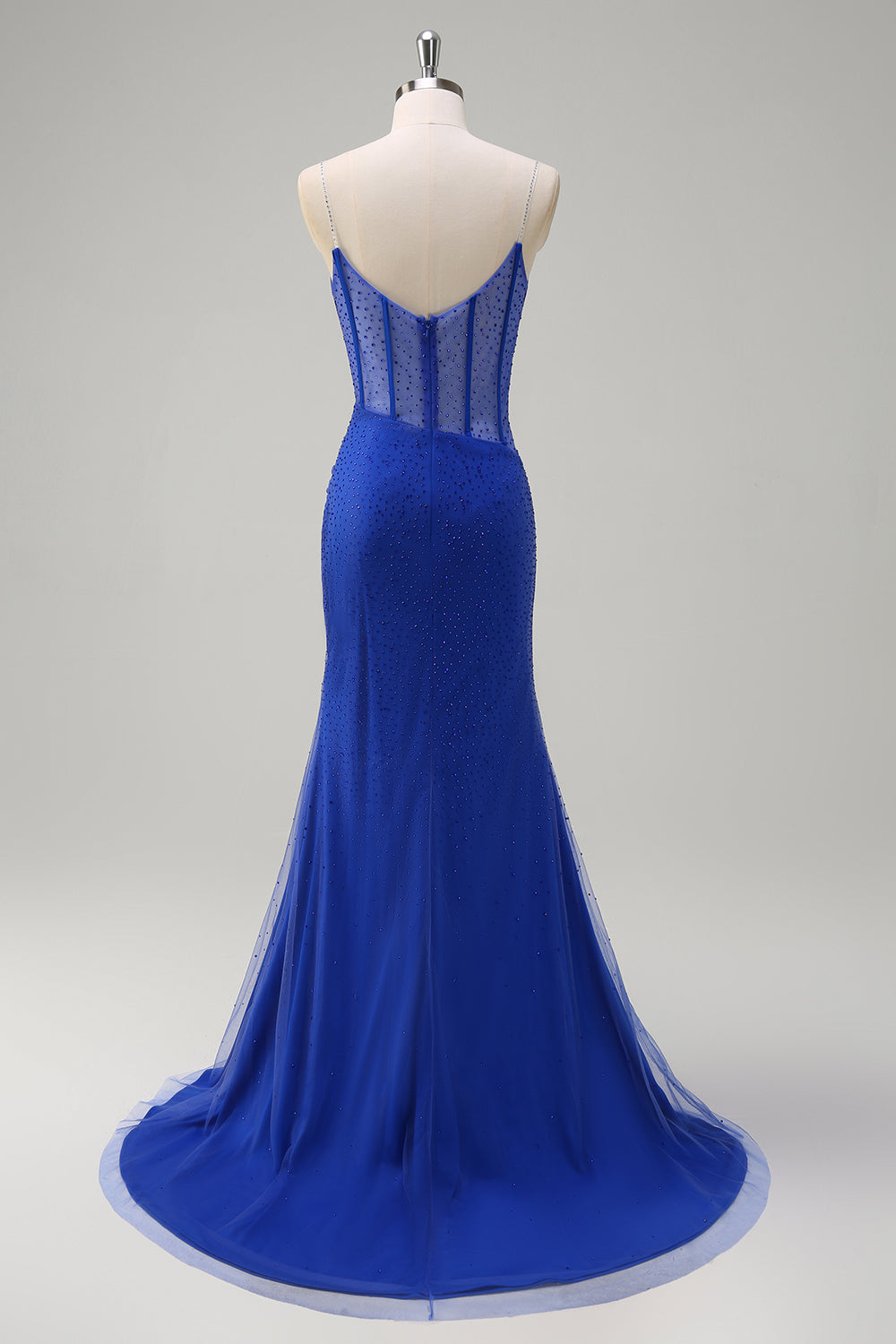 Orange Spaghetti Straps Beaded Mermaid Prom Dress with Slit