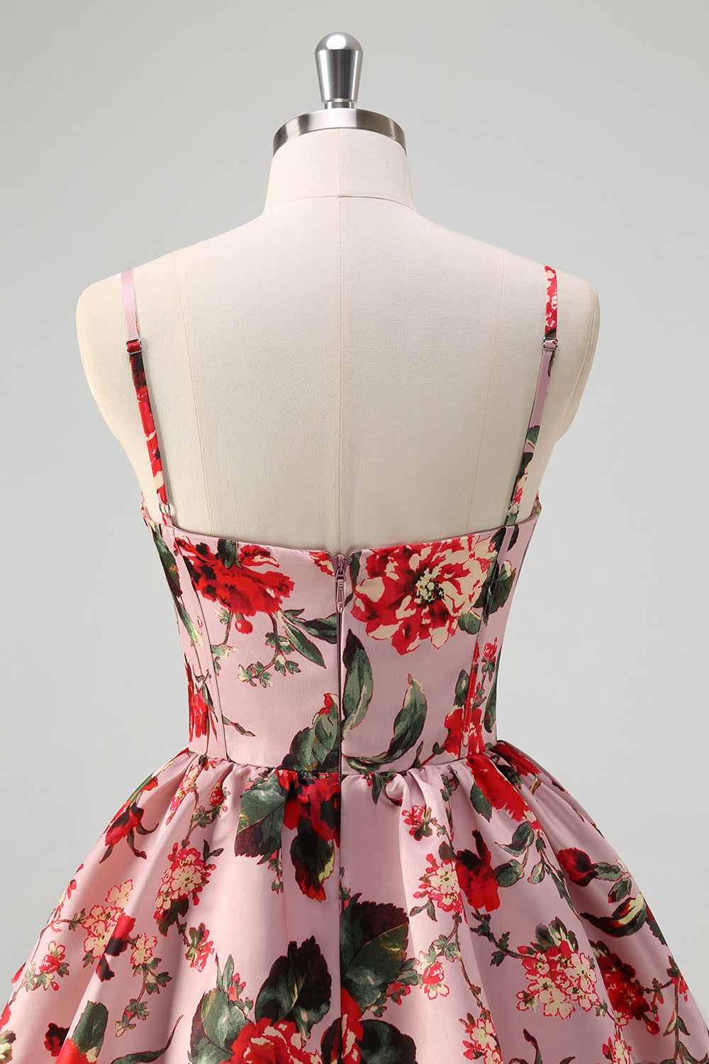 Grey Pink Floral Tiered Wedding Party Dress with Slit