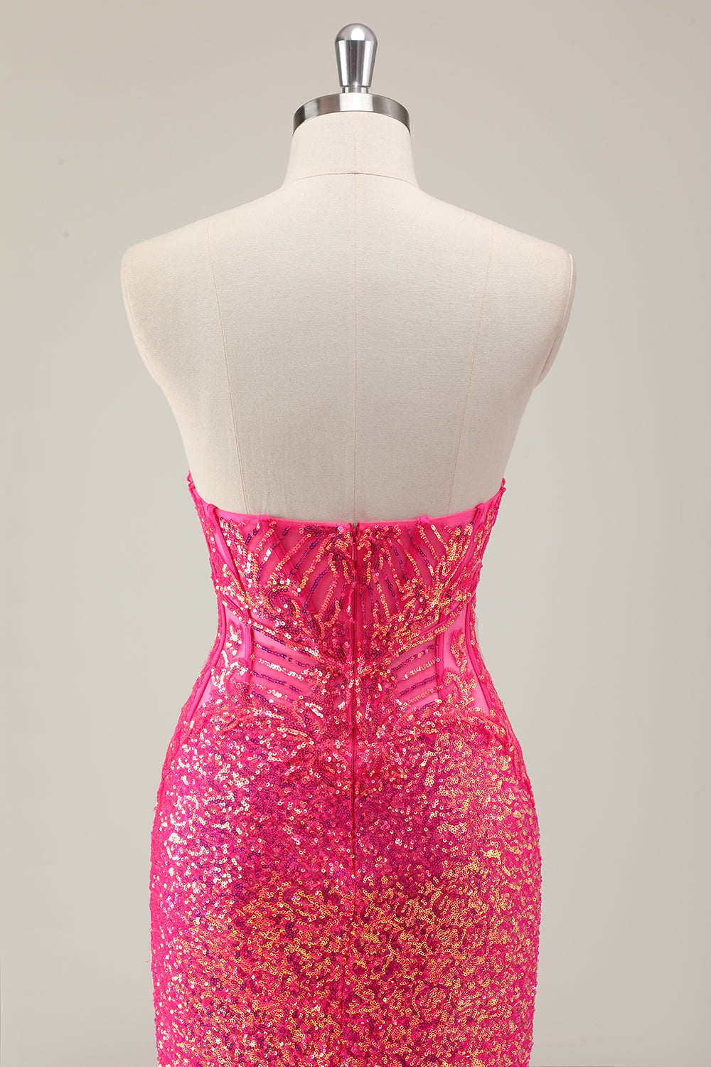 Sparkly Fuchsia Strapless Mermaid Prom Dress with Slit
