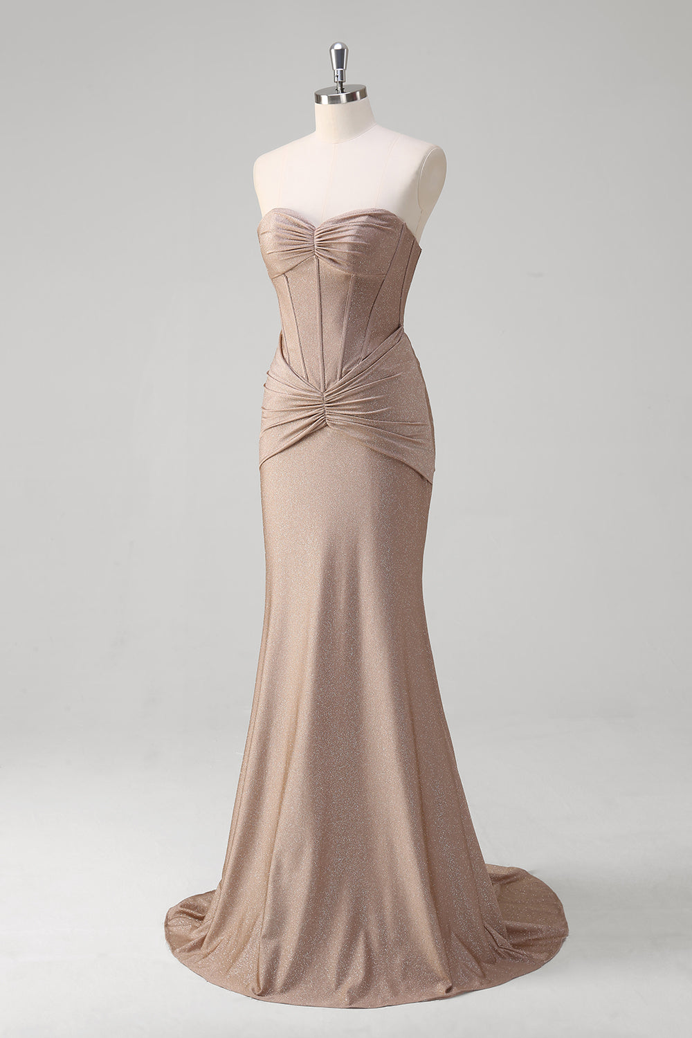 Glitter Kahki Strapless Sweetheart Corset Mermaid Prom Dress