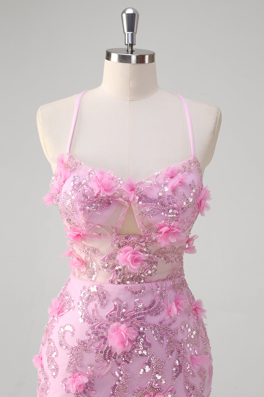 Pink Corset Sequined Flower Mermaid Prom Dress with Slit